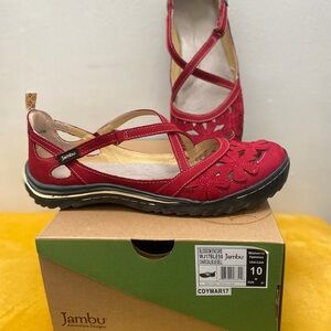 JBU Women's Crimson Floral Cutout Flats